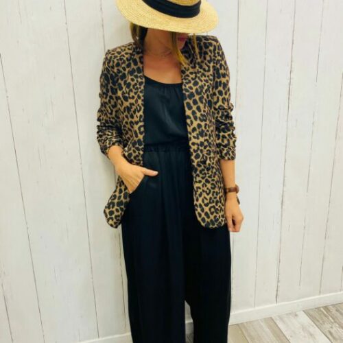 Blazer léopard camel foncé manches 3/4