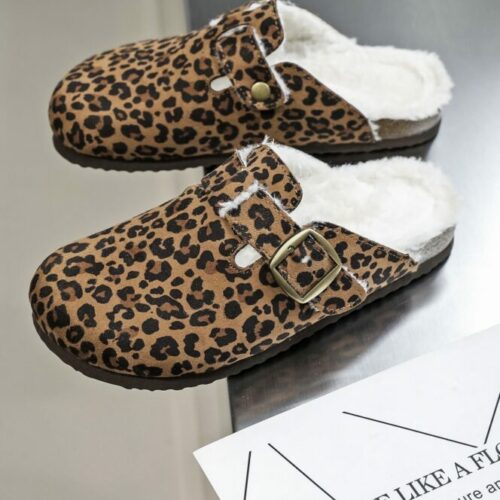 Mules ALMA fourrées léopard