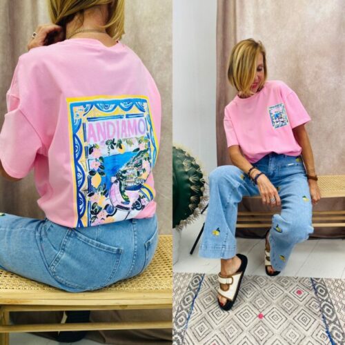 Tee-shirt col rond ANDIAMO rose