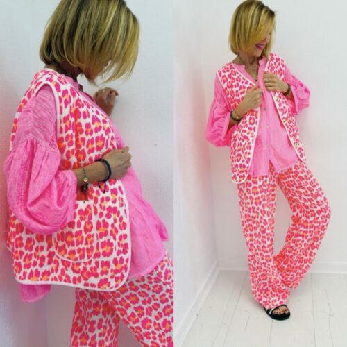 Pantalon ENOXA imprimé léopard rose fluo