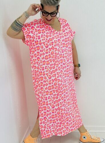 Robe imprimée léopard rose fluo 