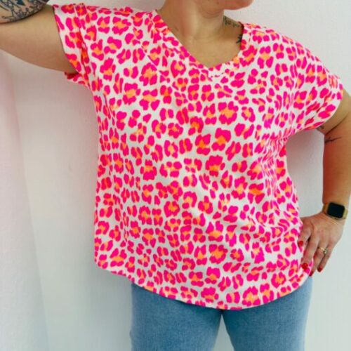 Tee-shirt imprimé rose fluo