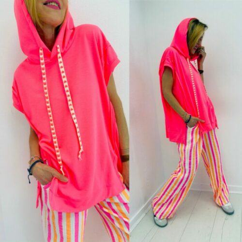 Sweat capuche rose fluo
