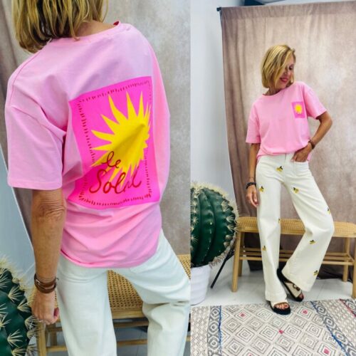 Tee-shirt col rond LE SOLEIL rose