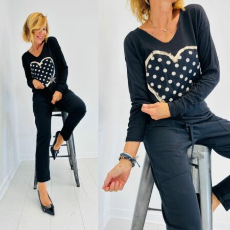 Pull col v COEUR A POIS