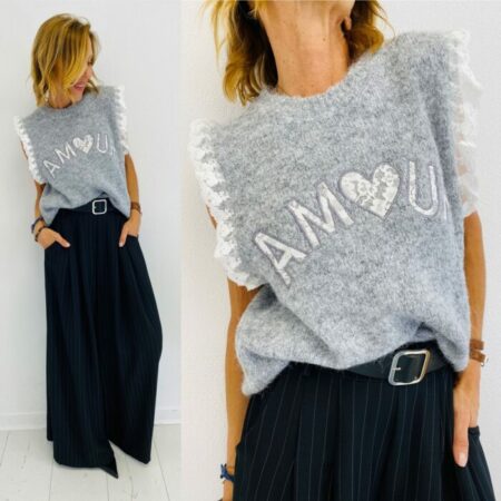 Pull AMOUR sans manches gris