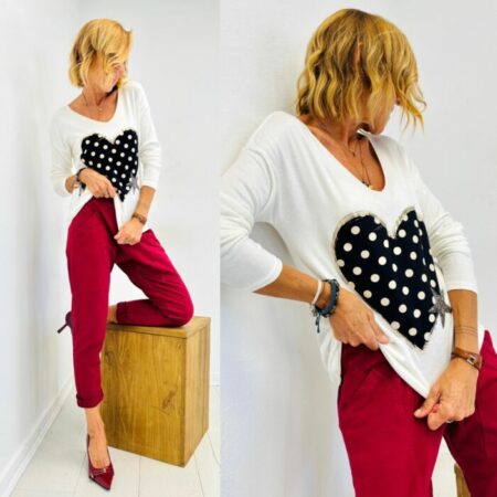 Pull col v COEUR A POIS