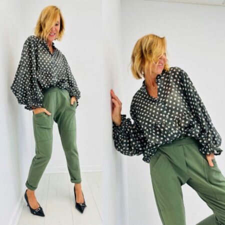 Blouse AGATHA kaki à pois