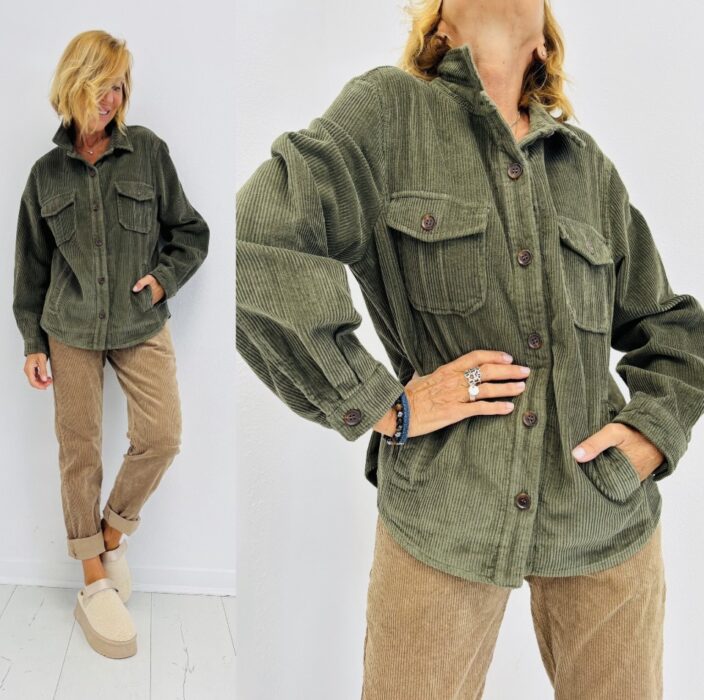 Chemise ou sur-chemise MIKA velours kaki