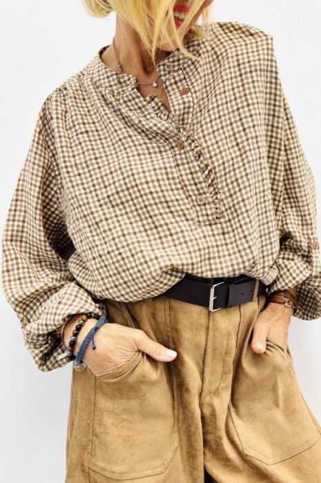 Blouse carreaux camel