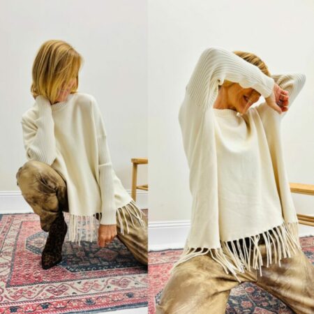 Pull franges blanc cassé