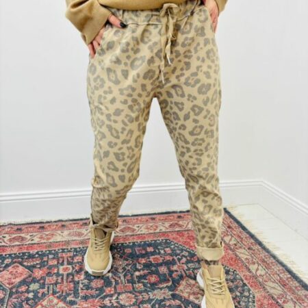 Pantalon imprimé léopard camel