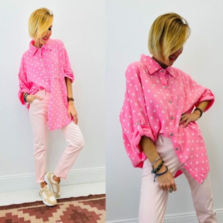 Chemise LEONIE pois rose bonbon