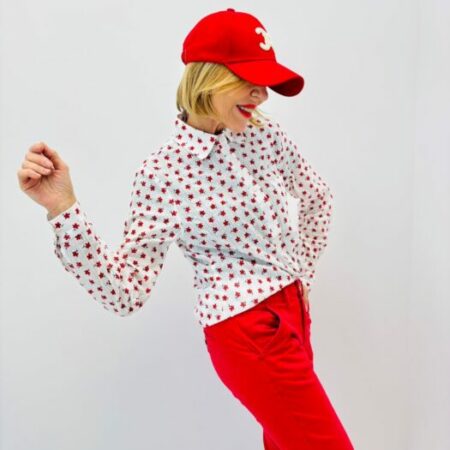 Chemise blanche FLEURS rouge