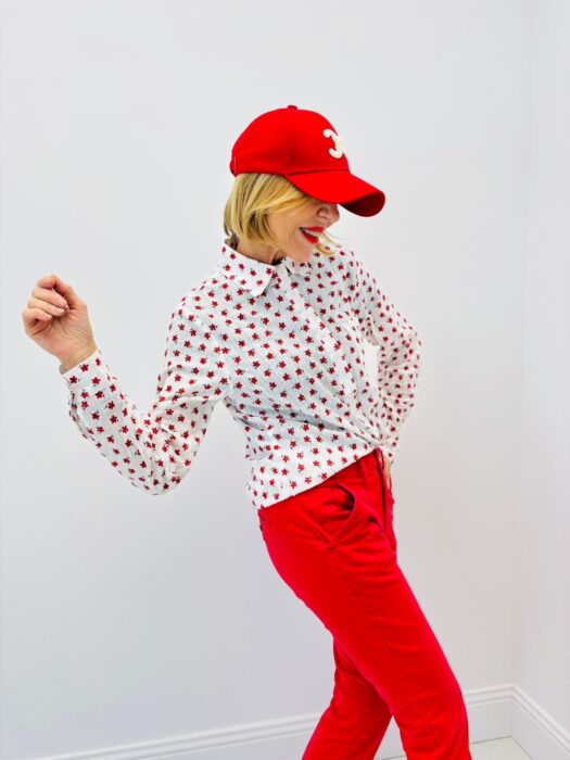 Chemise blanche FLEURS rouge