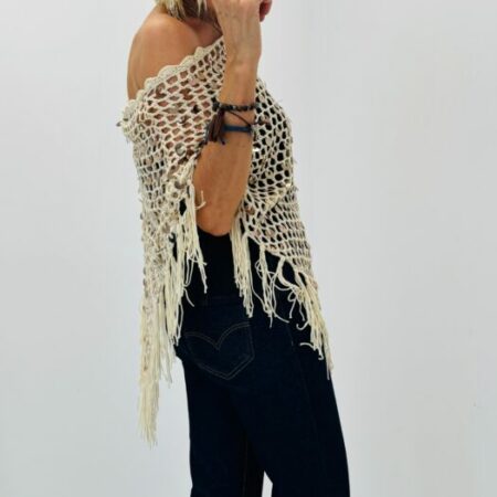 Poncho crochet sequin beige
