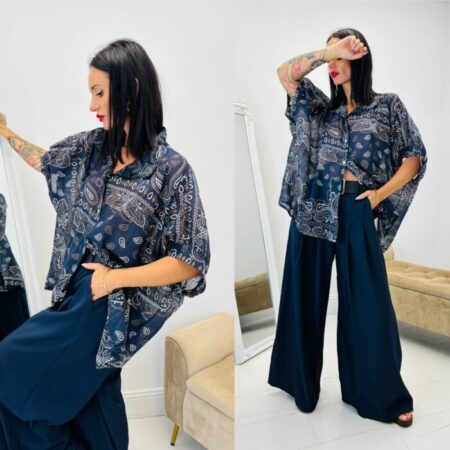 Chemise marine imprimée cachemire
