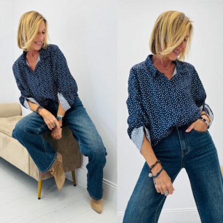 Chemise à pois marine