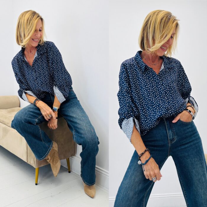 Chemise à pois marine